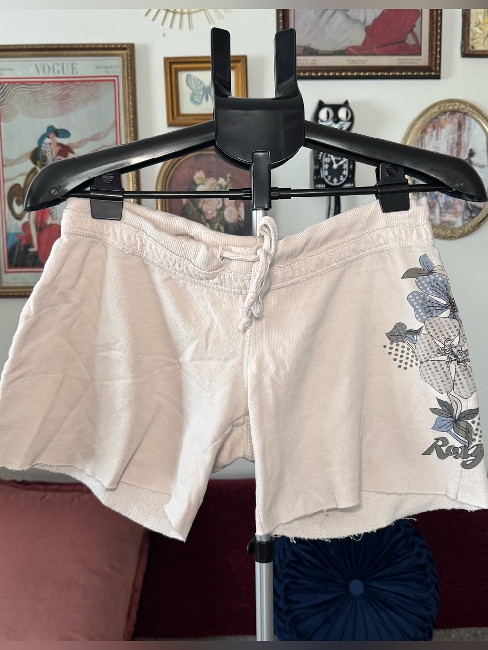 Roxy Y2K Cream Floral Drawstring Athletic Shorts